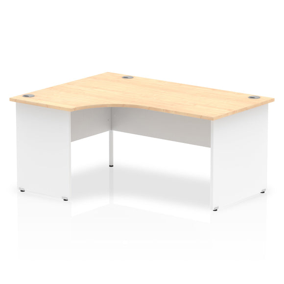 Impulse 1600mm Left Crescent Desk Maple Top White Panel End Leg
