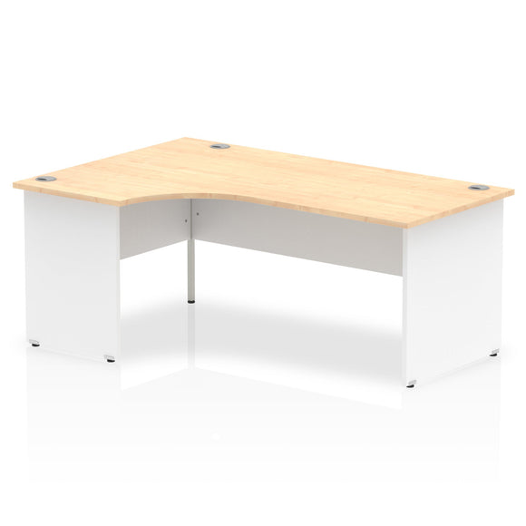 Impulse 1800mm Left Crescent Desk Maple Top White Panel End Leg
