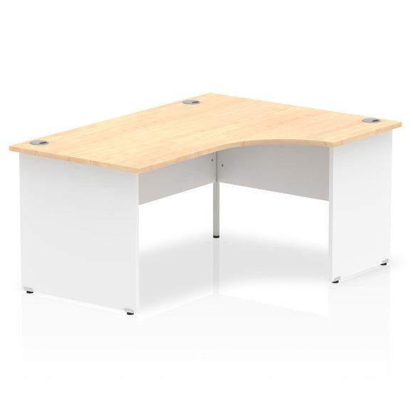 Impulse 1600mm Right Crescent Desk Maple Top White Panel End Leg