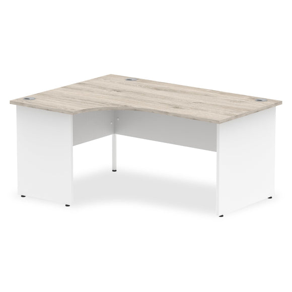 Impulse 1600mm Left Crescent Desk Grey Oak Top White Panel End Leg
