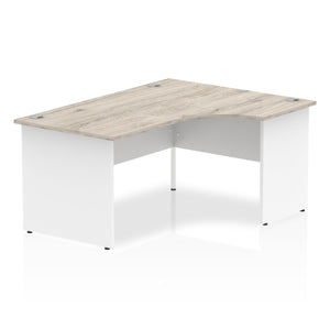 Impulse 1600mm Right Crescent Desk Grey Oak Top White Panel End Leg