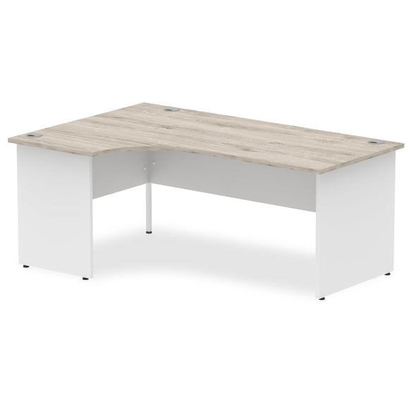 Impulse 1800mm Left Crescent Desk Grey Oak Top White Panel End Leg